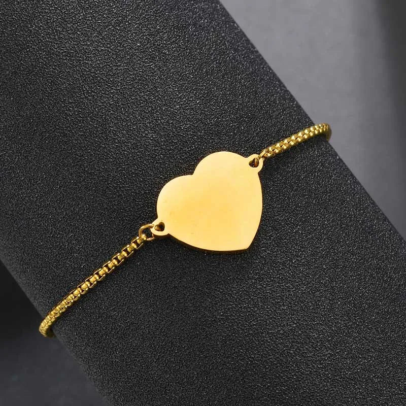 Stainless Steel Name Pendant Bracelet with Engraved Heart ID Tag