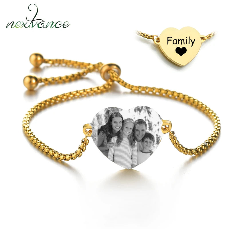 Stainless Steel Name Pendant Bracelet with Engraved Heart ID Tag