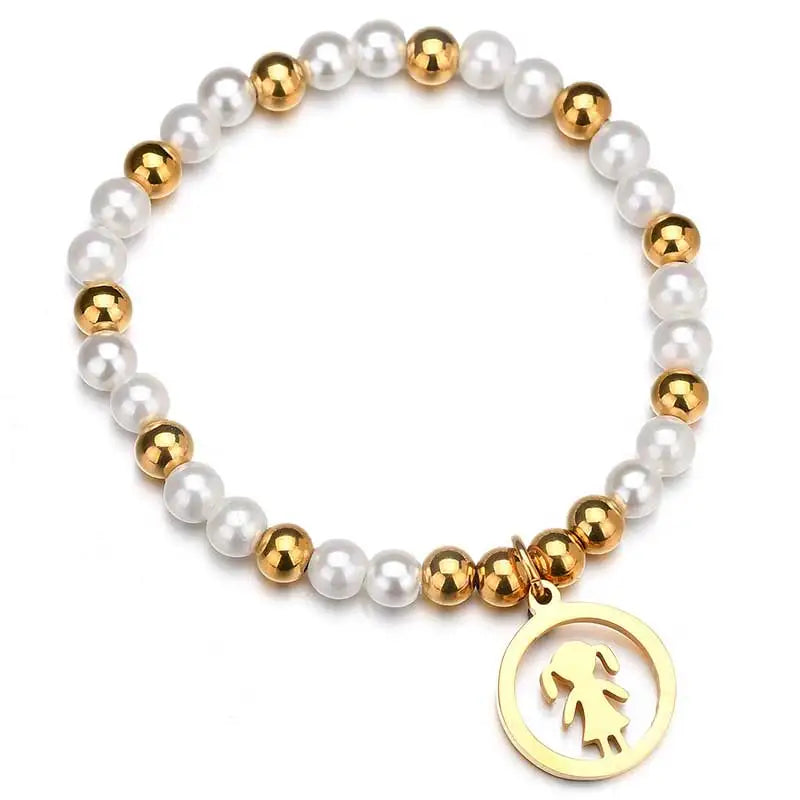 Stainless Steel Ladybug Wrap Bracelet Simulated Bead Insect Bracelet for Kids