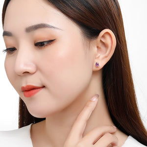 Amethyst 925 Sterling Silver Stud Earrings Women Purple Gemstones
