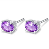 Amethyst 925 Sterling Silver Stud Earrings Women Purple Gemstones