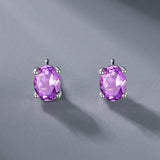 Amethyst 925 Sterling Silver Stud Earrings Women Purple Gemstones