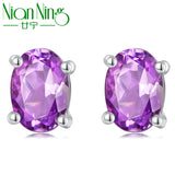 Amethyst 925 Sterling Silver Stud Earrings Women Purple Gemstones