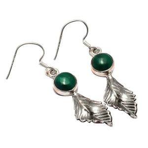 Leaf-Malachite 925 Sterling Silver Earrings, 43 mm