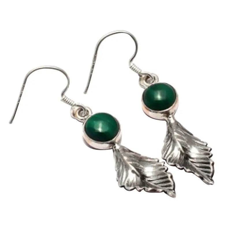 Leaf-Malachite 925 Sterling Silver Earrings, 43 mm