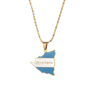 Nicaragua Map Flag Pendant Necklaces for Women