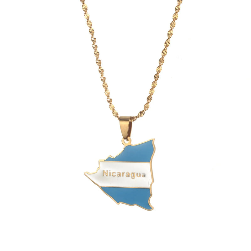 Nicaragua Map Flag Pendant Necklaces for Women