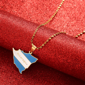 Nicaragua Map Flag Pendant Necklaces for Women