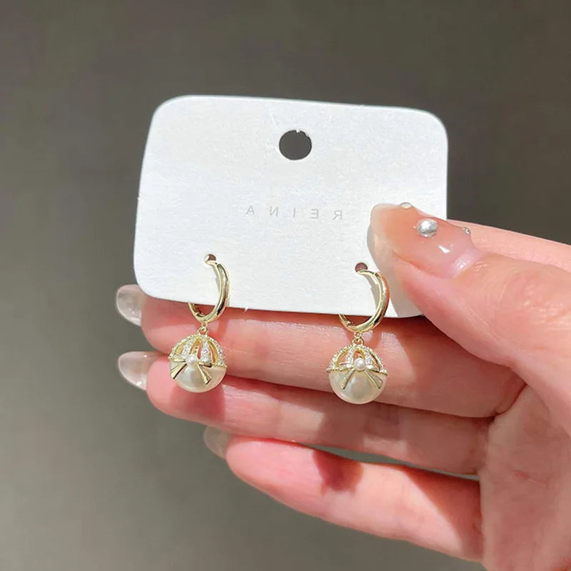 Bow Knot Pearl Ball Earrings High Level Temperament Ear Clasp