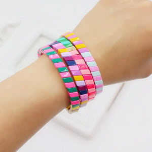 Bohemian Macaron Enamel Women's Bracelet - DIY Stretch Bangle
