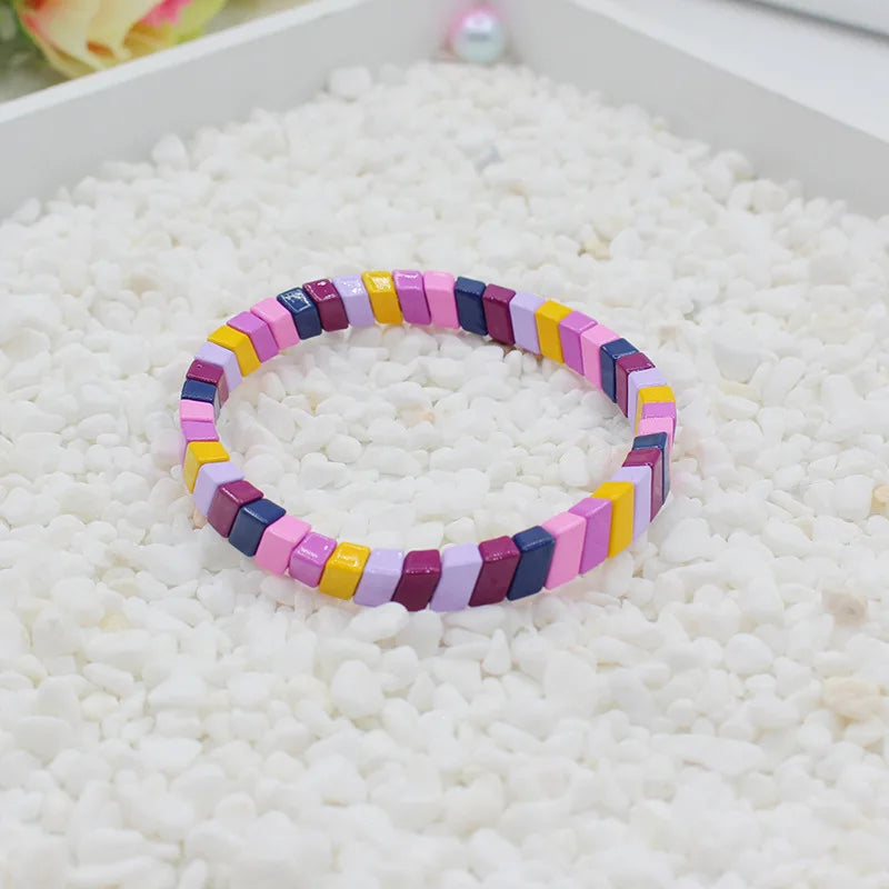 Bohemian Macaron Enamel Women's Bracelet - DIY Stretch Bangle