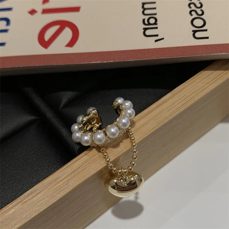 Pearl Metal Love Ear Clip Personality Punk Earrings