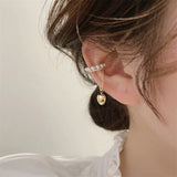 Pearl Metal Love Ear Clip Personality Punk Earrings
