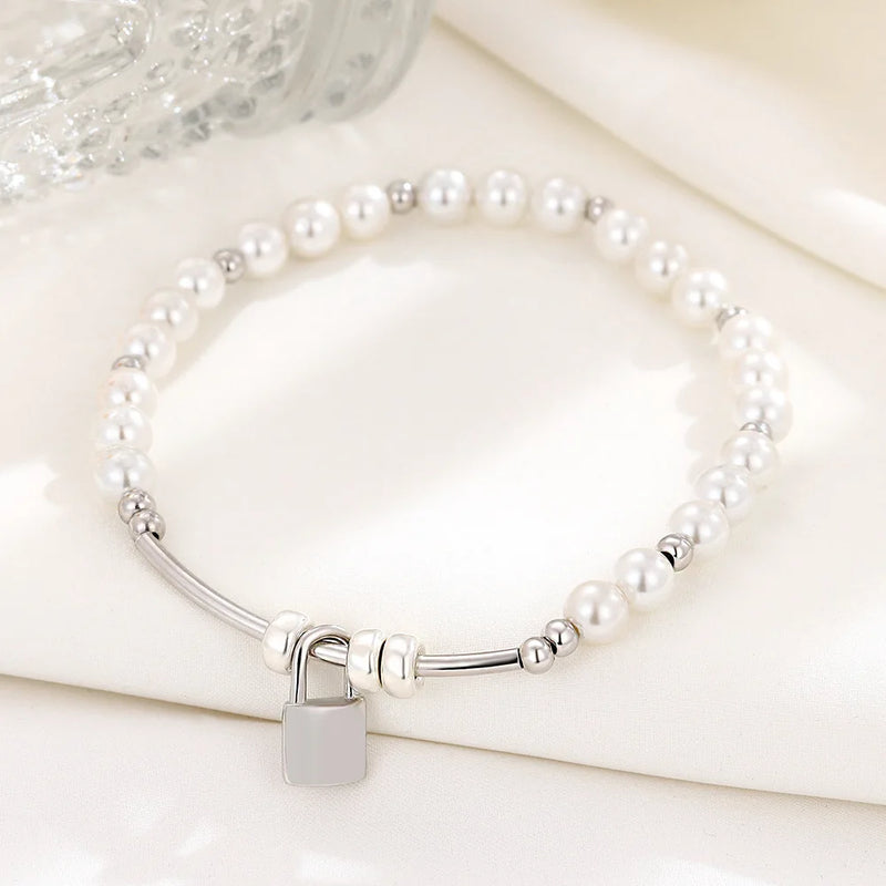 S925 Sterling Silver Lock Pearl Bracelet