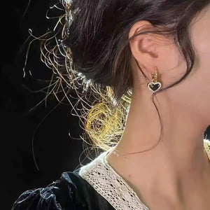 Delicate Zircon Heart Earrings - French Style