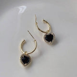 Delicate Zircon Heart Earrings - French Style
