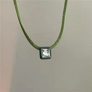 Geometric Diamond Candy PU Leather Short Necklace