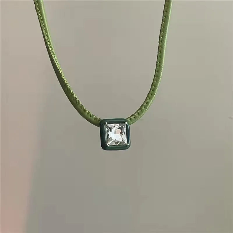 Geometric Diamond Candy PU Leather Short Necklace