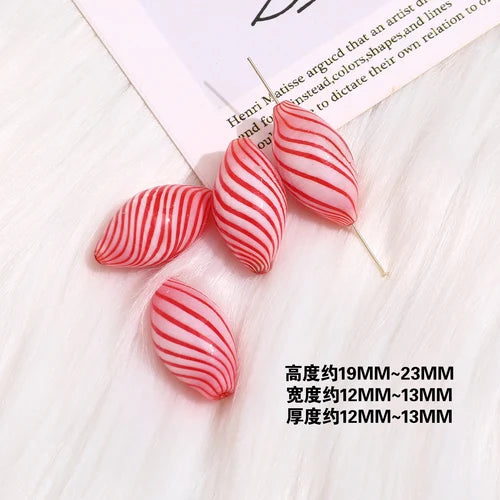 Stripes Glass Oval Beads for DIY Jewelry