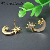 Nickel CZ Beads Paved Moon Earring Hooks Stud Posts