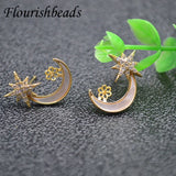 Nickel CZ Beads Paved Moon Earring Hooks Stud Posts