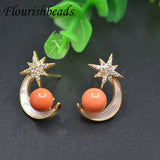 Nickel CZ Beads Paved Moon Earring Hooks Stud Posts