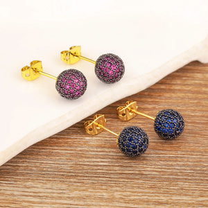Nidin Classic 8MM Ball Beads Stud Earrings CZ Zircon Jewelry Party Gift