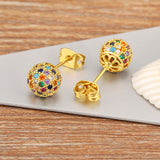Nidin Classic 8MM Ball Beads Stud Earrings CZ Zircon Jewelry Party Gift