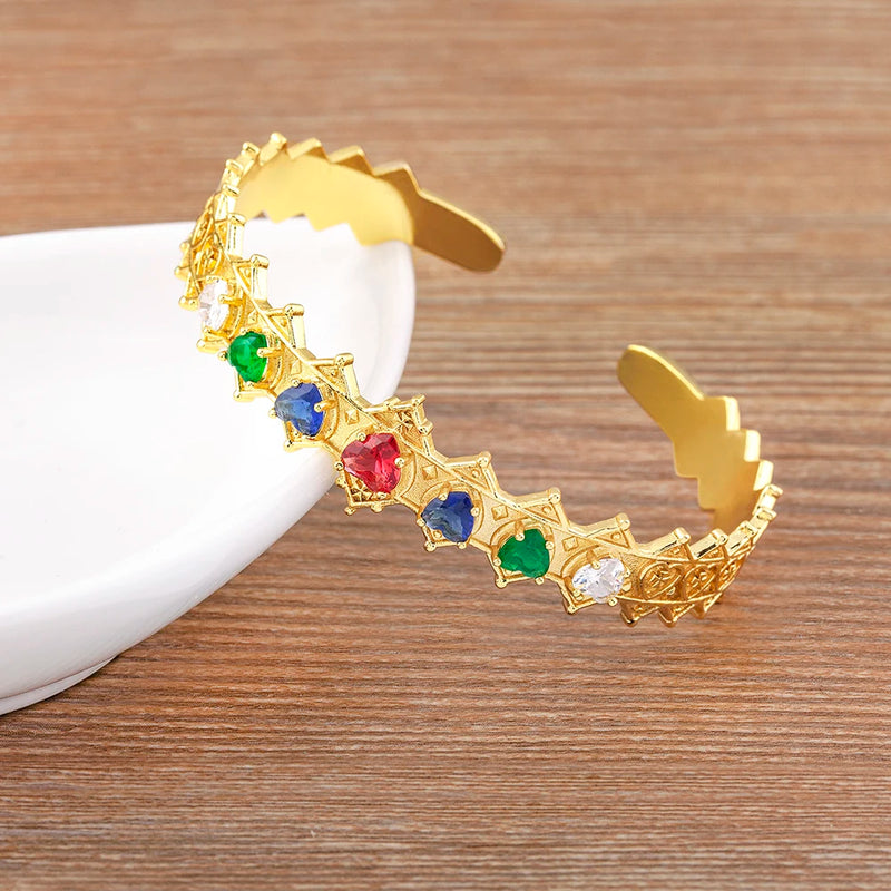 Nidin Crystal Cuff Bangles Colorful Zircon Female Jewelry
