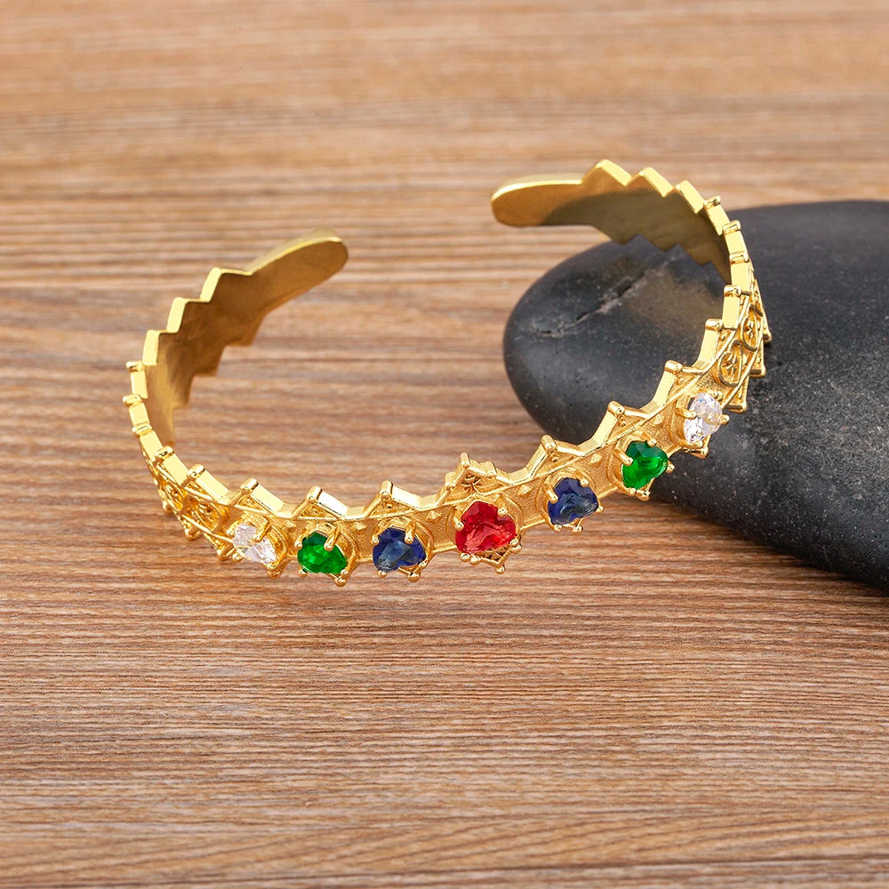 Nidin Crystal Cuff Bangles Colorful Zircon Female Jewelry