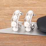 Gold/Silver Pearl Hoop Earrings Plated Circle Women Jewelry