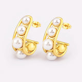 Gold/Silver Pearl Hoop Earrings Plated Circle Women Jewelry
