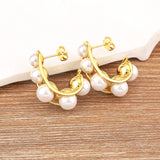 Gold/Silver Pearl Hoop Earrings Plated Circle Women Jewelry