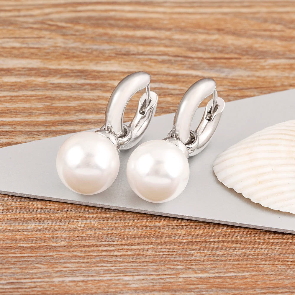 Gold/Silver Pearls Pendant Earrings For Women Fine Accessories Hoop Bohemia Ear