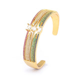 Colorful Zircon Three Layer Bangle for Women Sparkling Crystal Party Jewelry