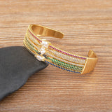 Colorful Zircon Three Layer Bangle for Women Sparkling Crystal Party Jewelry