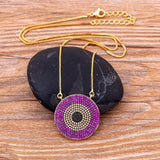 Nidin Round Zircon Evil Eye Pendant Choker Necklace Green/Purple/Violet