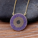 Nidin Round Zircon Evil Eye Pendant Choker Necklace Green/Purple/Violet