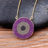 Nidin Round Zircon Evil Eye Pendant Choker Necklace Green/Purple/Violet