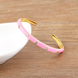 Nidin Zircon Cuff Bangles Bracelet Women CZ Plated Oil Dripping Beach Vacation
