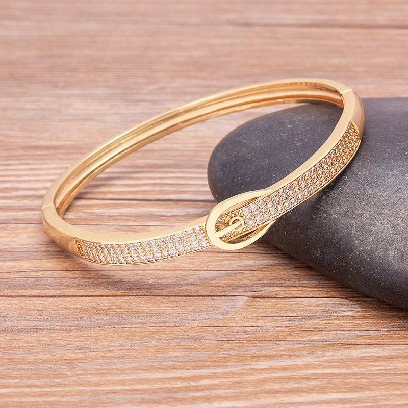 Nidin High Geometric Zircon Bangle Bracelet for Woman