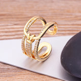 Nidin High 3-Layer Copper Zircon Open Rings Adjustable Jewelry for Party