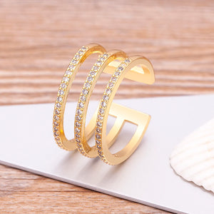Nidin High 3-Layer Copper Zircon Open Rings Adjustable Jewelry for Party