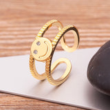 Nidin High 3-Layer Copper Zircon Open Rings Adjustable Jewelry for Party
