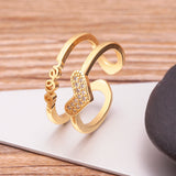 Nidin High 3-Layer Copper Zircon Open Rings Adjustable Jewelry for Party