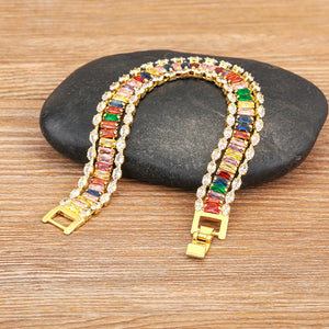 Nidin High Multicolor Zircon Bracelets for Women Wedding Rainbow Charm
