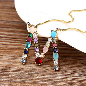 Nidin High Initial Letter Necklace CZ Long Chain Pendants Personal Jewelry