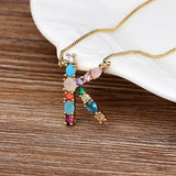 Nidin High Initial Letter Necklace CZ Long Chain Pendants Personal Jewelry