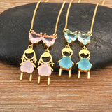 Nidin Hot Plated Pendant Necklace CZ Friendship Link Chain