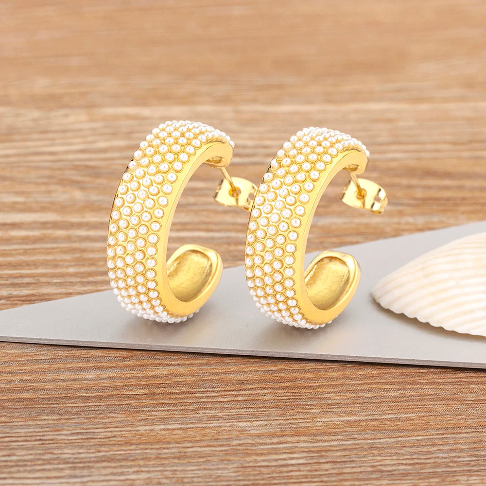 Korea Top Pearl Earrings Plated Geometric Circle Vintage Summer Ear Jewelry
